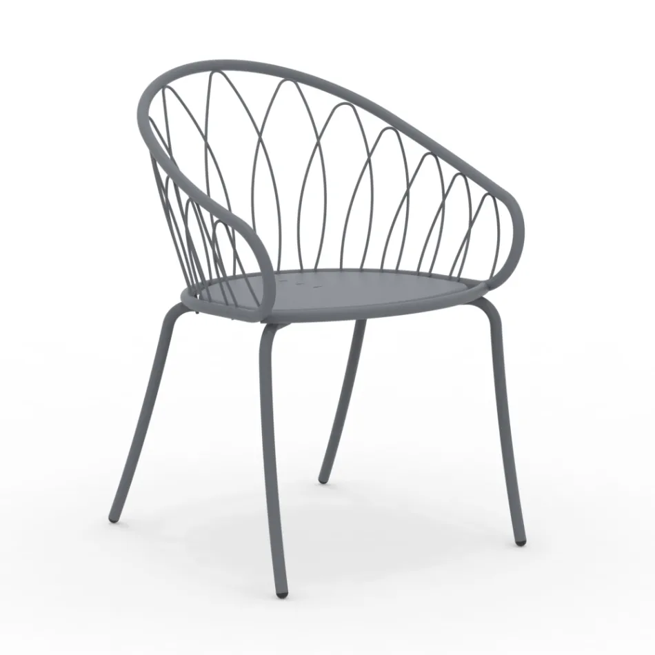 كرسيان للحديقة قابلان للتكديس مصنوعان من المعدن والوسادة، صنعا في إيطاليا - فونتانا Viadurini