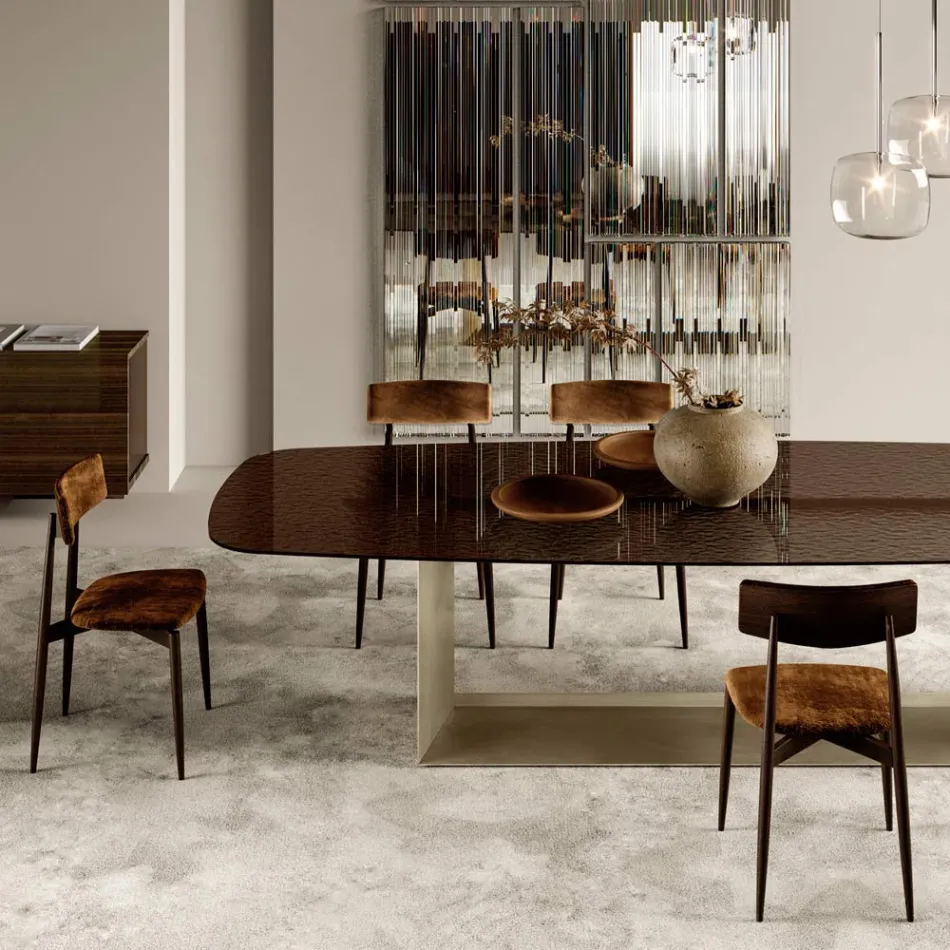 4 كراسي طعام من خشب الدردار الصلب والقماش، صنع في إيطاليا - سولو Viadurini