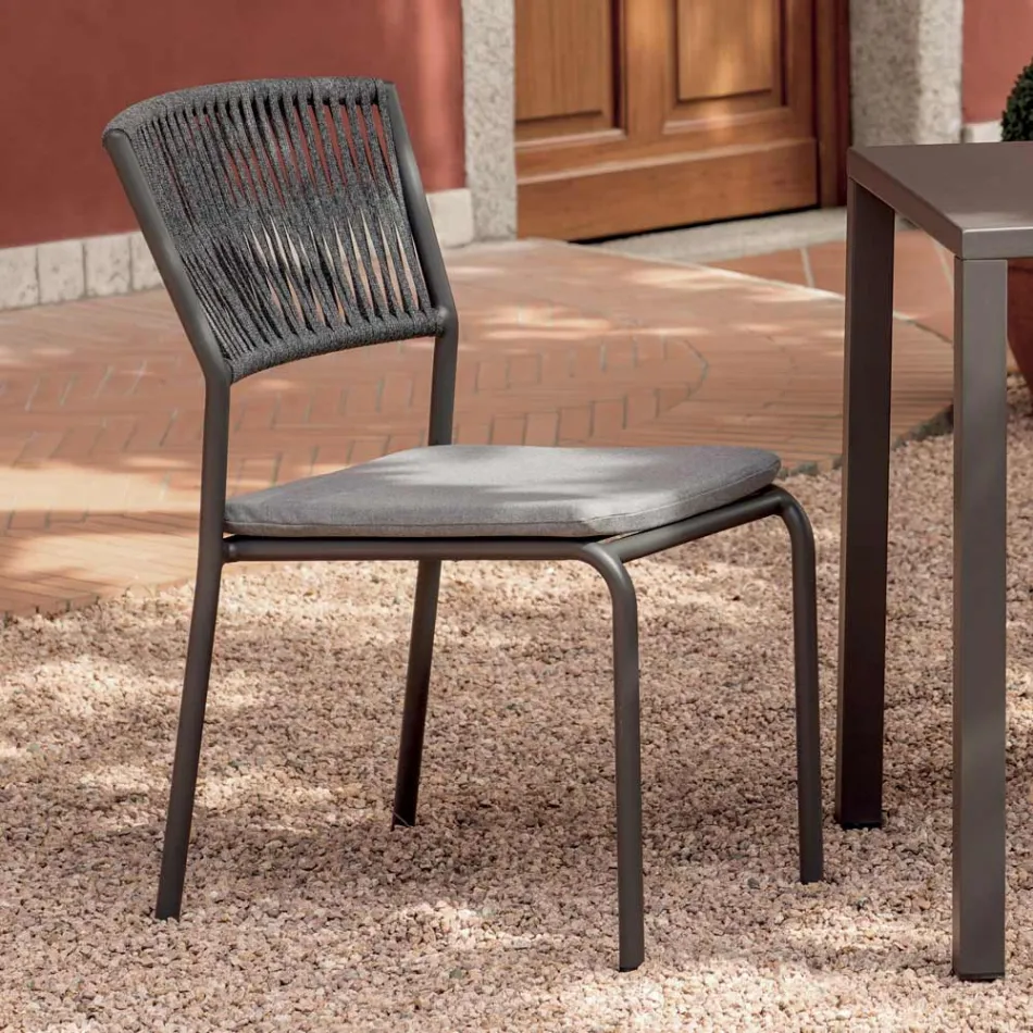 4 كراسي حديقة قابلة للتكديس مصنوعة من الألومنيوم والحبال - لوناريس Viadurini