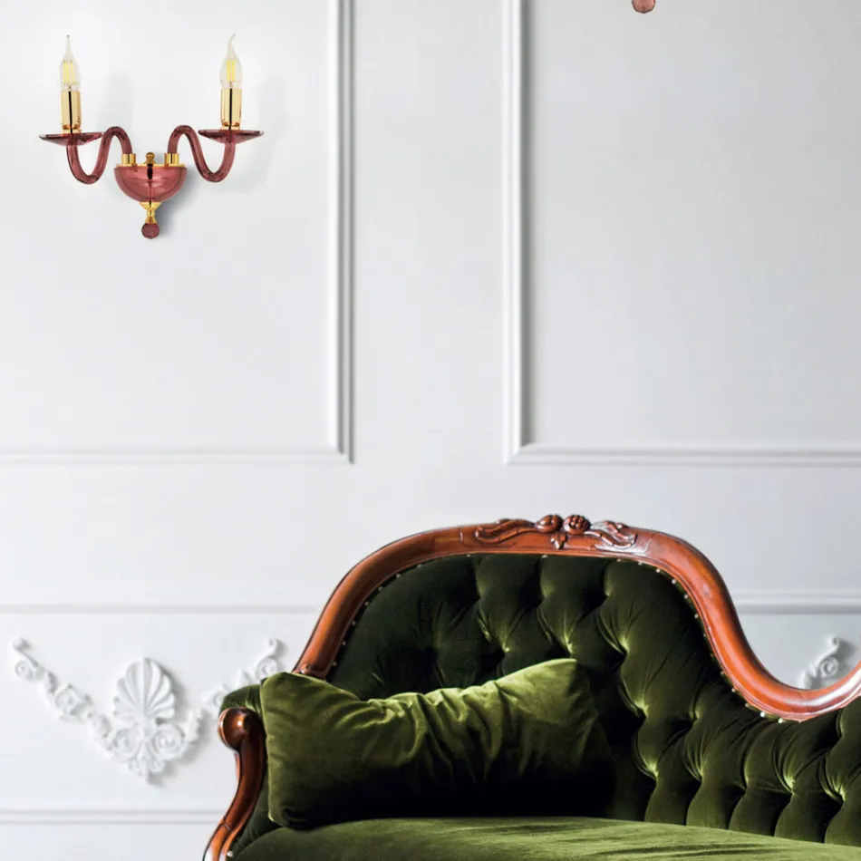 مصباح حائط كلاسيكي ذو مصباحين مصنوع يدويًا من الزجاج الإيطالي والمعدن الذهبي - أوليفر Viadurini