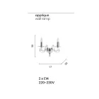 مصباح حائط كلاسيكي بإضاءة مزدوجة من الزجاج الأبيض، مصنوع يدويًا في إيطاليا - ماليزيا Viadurini