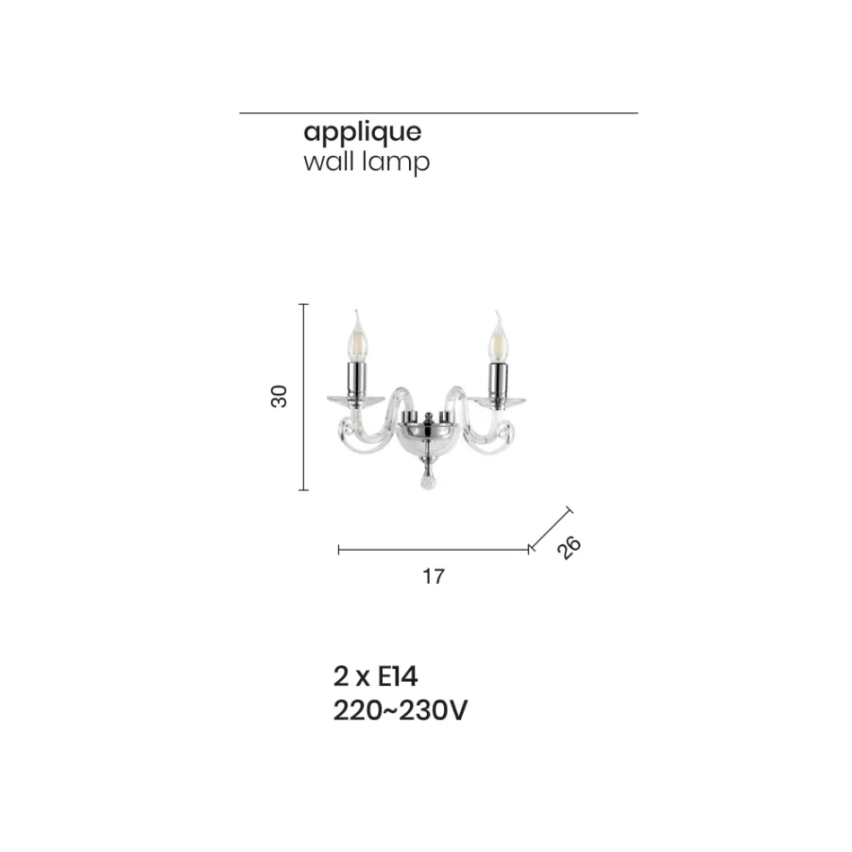 مصباح حائط كلاسيكي بإضاءة مزدوجة من الزجاج الأبيض، مصنوع يدويًا في إيطاليا - ماليزيا Viadurini
