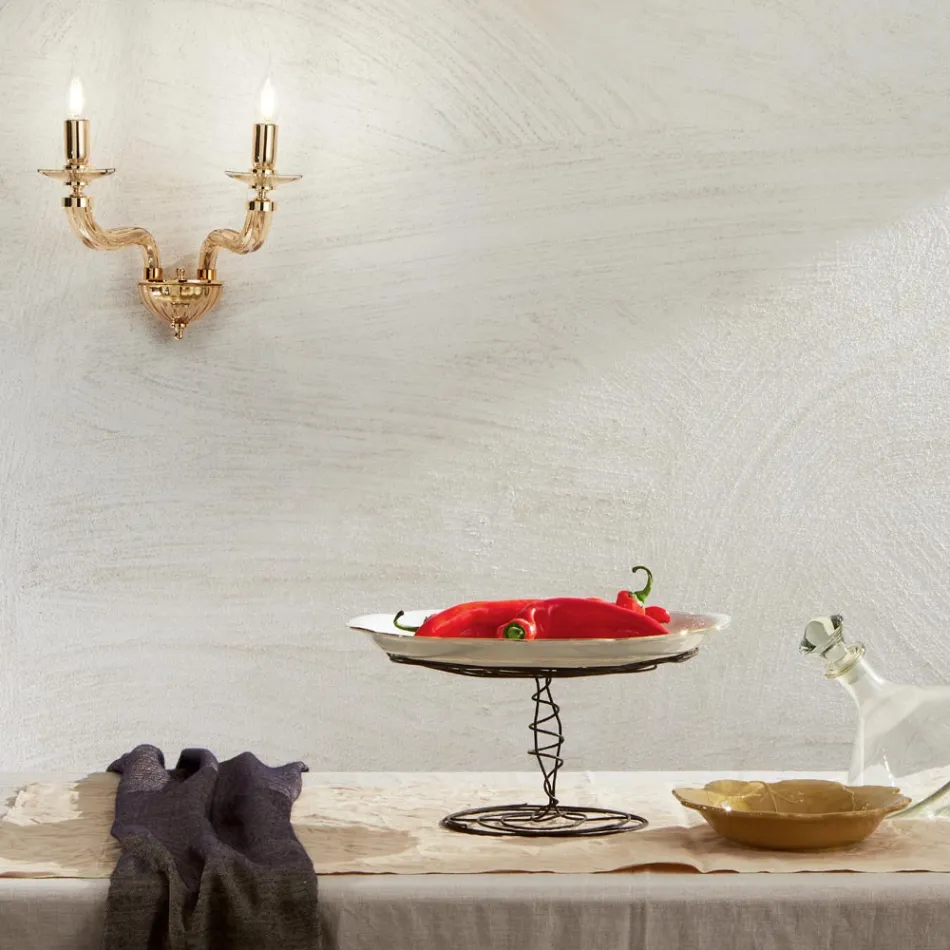 مصباح حائط كلاسيكي بإضاءة مزدوجة من زجاج ريغاتون المصنوع يدويًا والمعدن - فييفول Viadurini