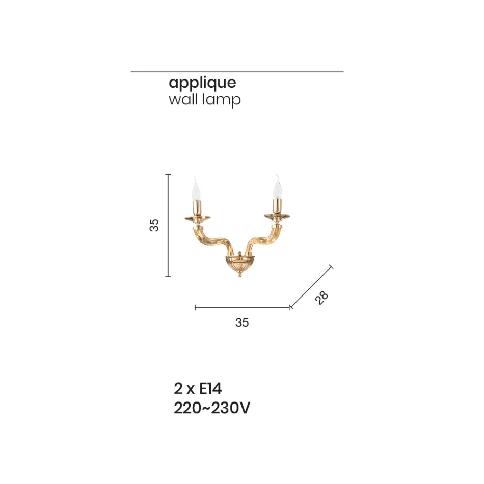 مصباح حائط كلاسيكي بإضاءة مزدوجة من زجاج ريغاتون المصنوع يدويًا والمعدن - فييفول Viadurini