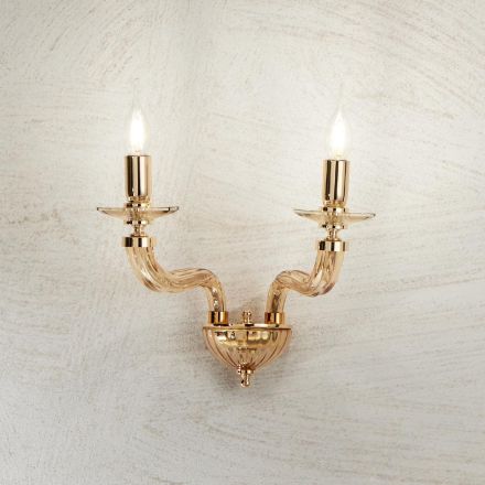 مصباح حائط كلاسيكي بإضاءة مزدوجة من زجاج ريغاتون المصنوع يدويًا والمعدن - فييفول Viadurini