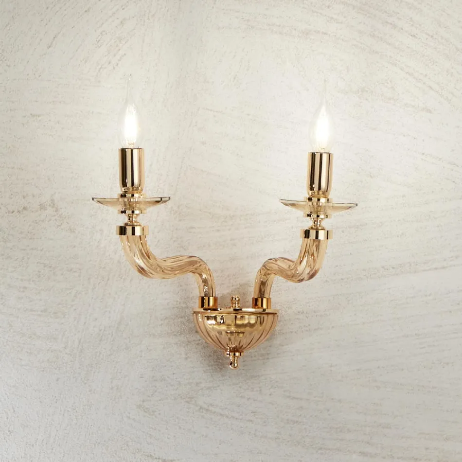 مصباح حائط كلاسيكي بإضاءة مزدوجة من زجاج ريغاتون المصنوع يدويًا والمعدن - فييفول Viadurini