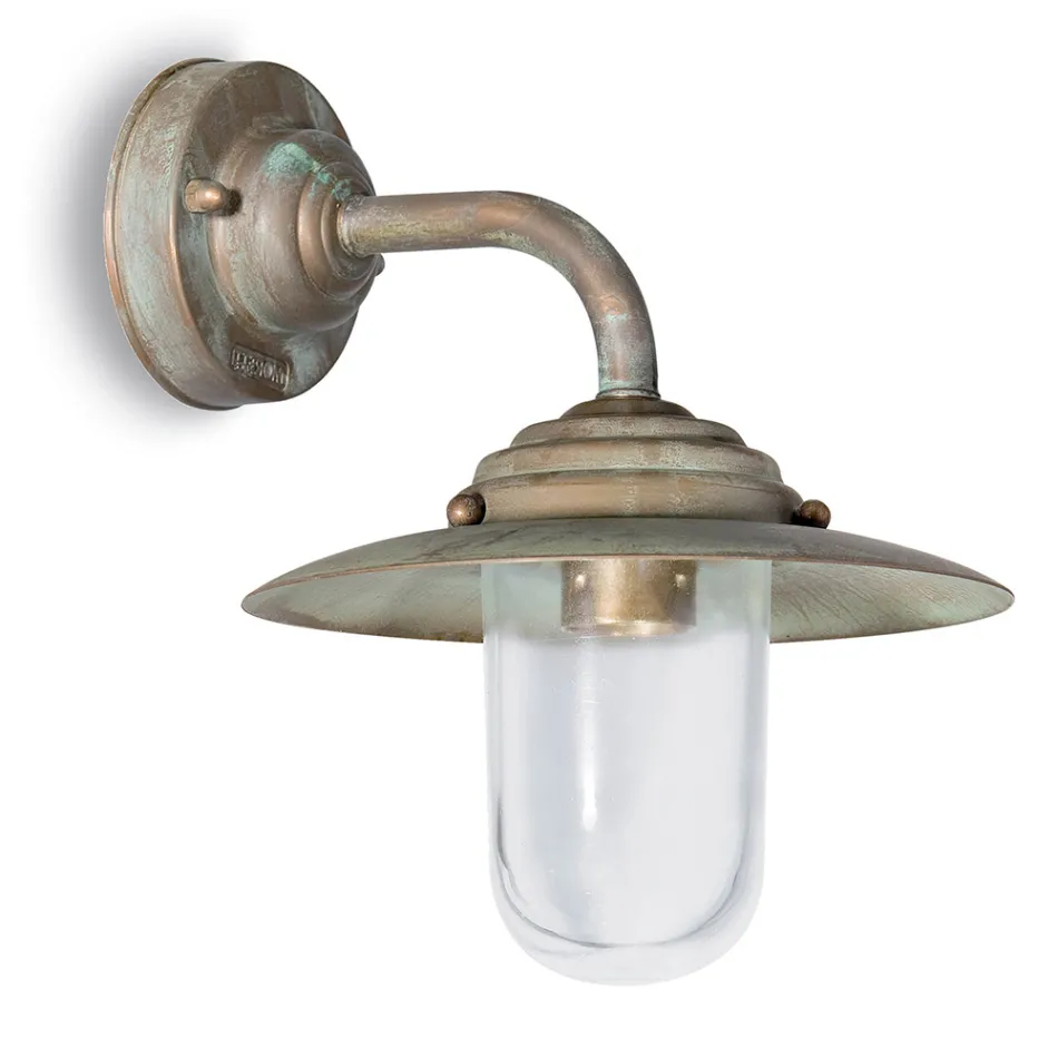 مصباح جداري خارجي عتيق من النحاس الأصفر، زجاج شفاف - إلفيكو Viadurini