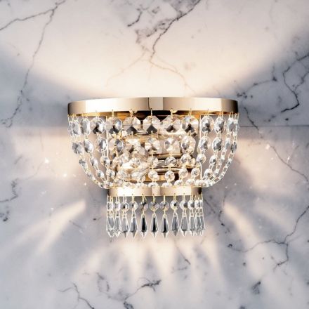 مصباح حائط من الحديد المذهب مرصع بأحجار الراين، صنع في إيطاليا - النمسا Viadurini