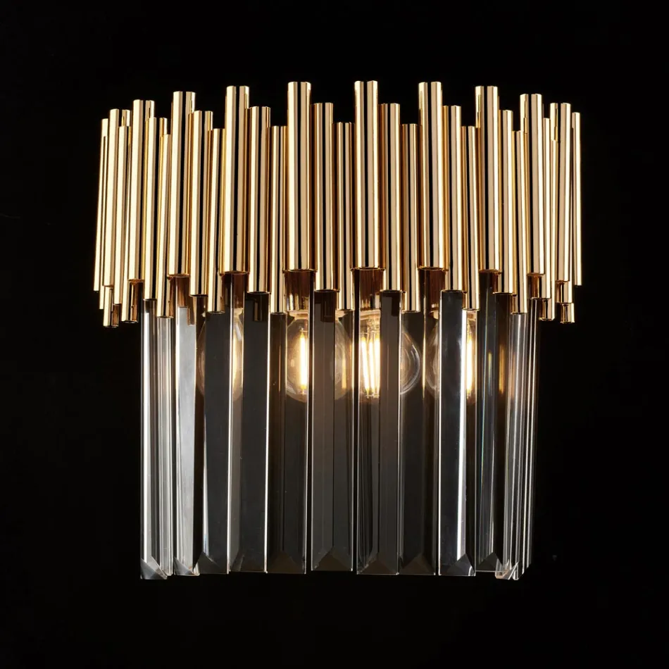 مصباح حائط من الحديد المذهب مرصع بأحجار الراين، صنع في إيطاليا، للديكور الداخلي - باريس Viadurini