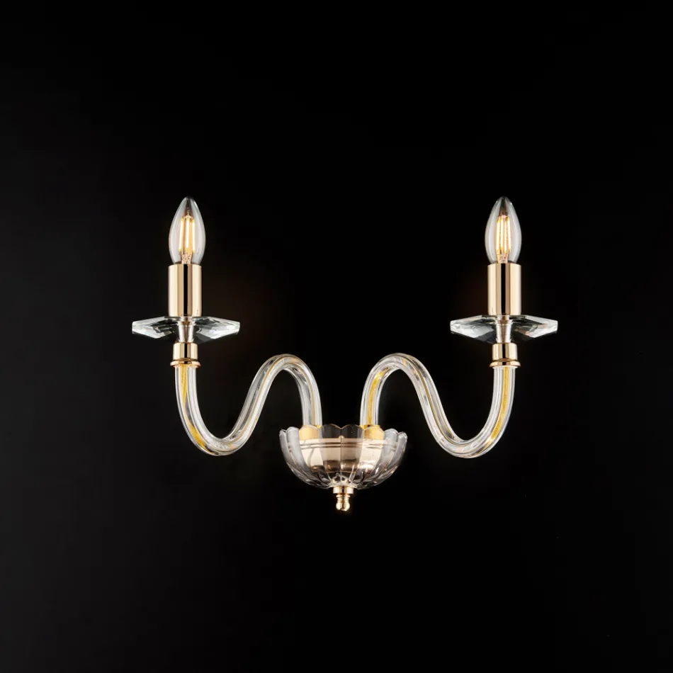 مصباح حائط من الحديد المذهب مع زجاج، صنع في إيطاليا، للديكور الداخلي - إنسبروك Viadurini