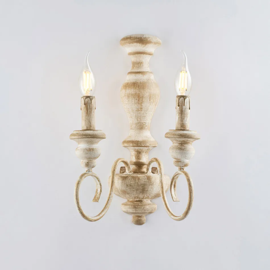 مصابيح جدارية مصنوعة في إيطاليا من الخشب والحديد المطلي لتزيين الديكور الداخلي - توسكانا Viadurini