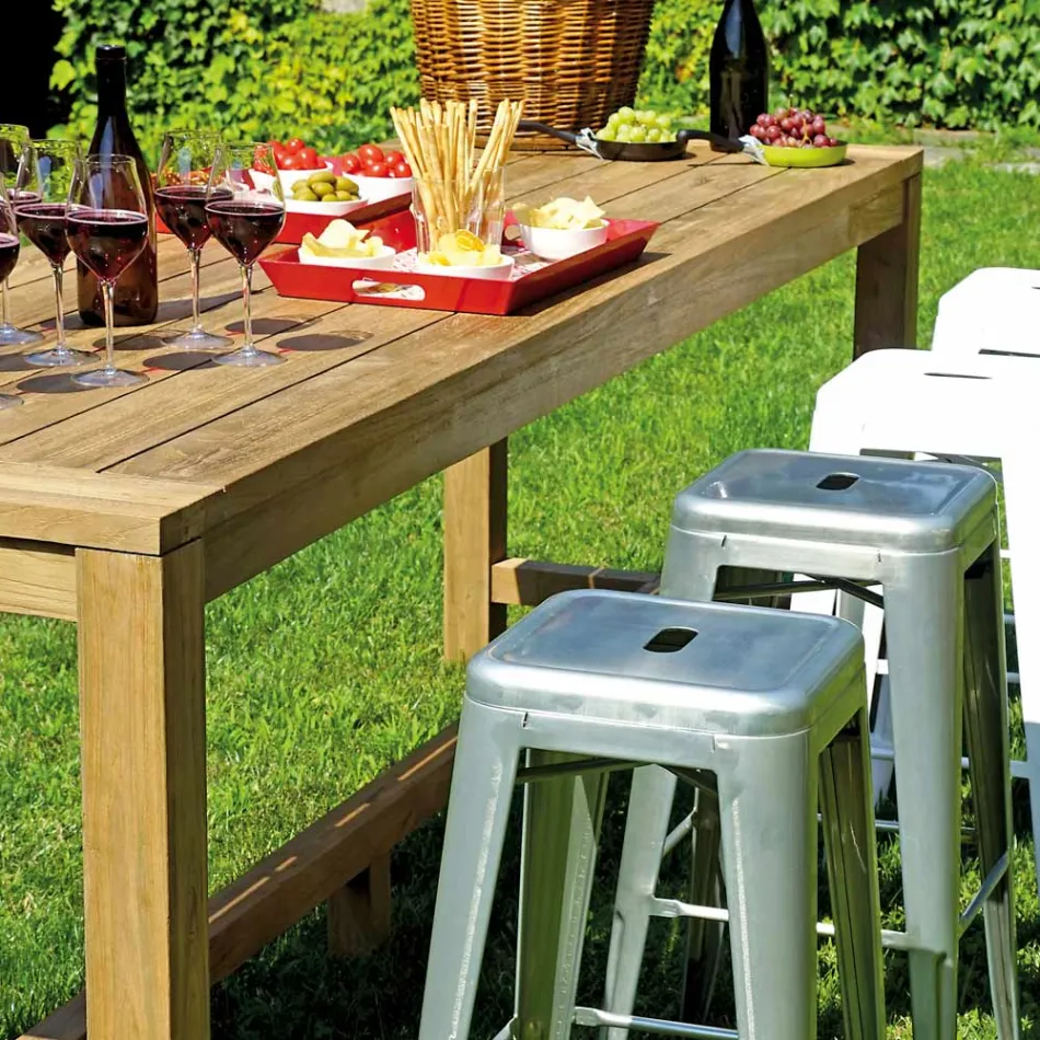 طاولة بار خارجية 250×70 سم مصنوعة من خشب الساج المعاد تدويره - عرض Viadurini
