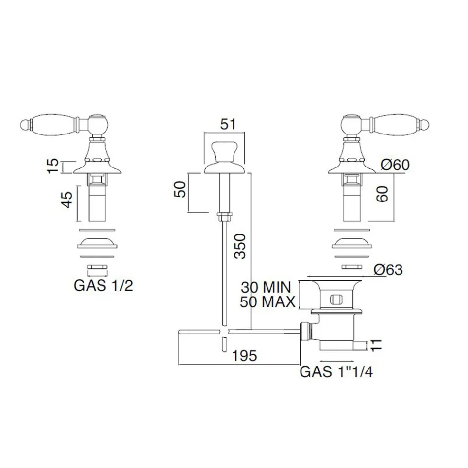 خلاط بيديه بثلاث فتحات مع نحاس داخلي - صنع في إيطاليا - نوريانا Viadurini