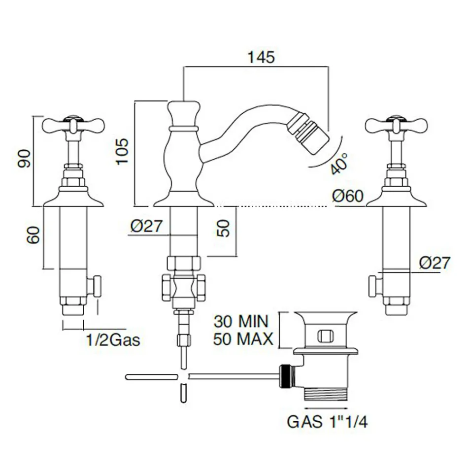 خلاط بيديه بثلاث فتحات مع نفايات نحاسية كلاسيكية مصنوعة يدويًا - فيوريتا Viadurini