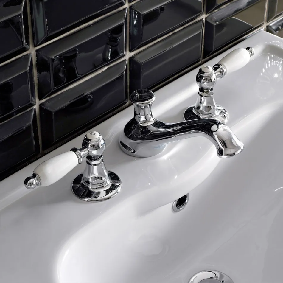 خلاط حوض بثلاث فتحات مع رافعات كلاسيكية مصنوعة يدويًا من النحاس - نوريانا Viadurini