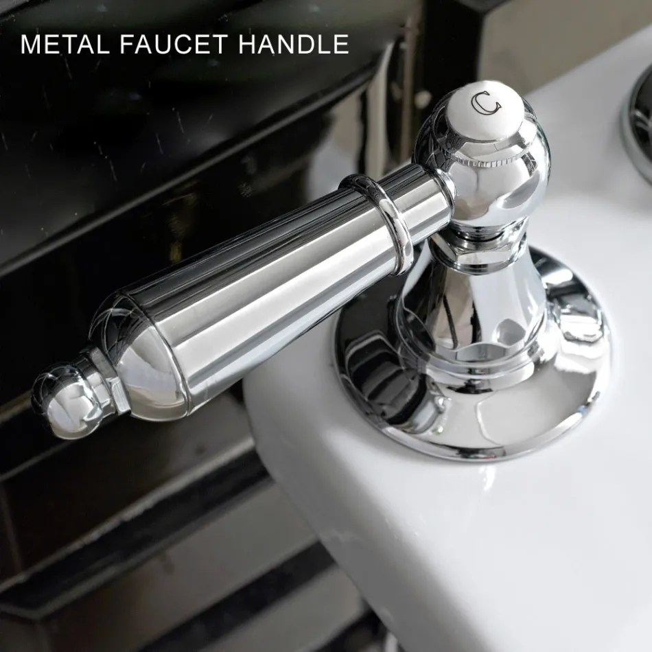 خلاط حوض بثلاث فتحات مع مصرف نحاسي بتصميم كلاسيكي مصنوع يدويًا - نوريانا Viadurini