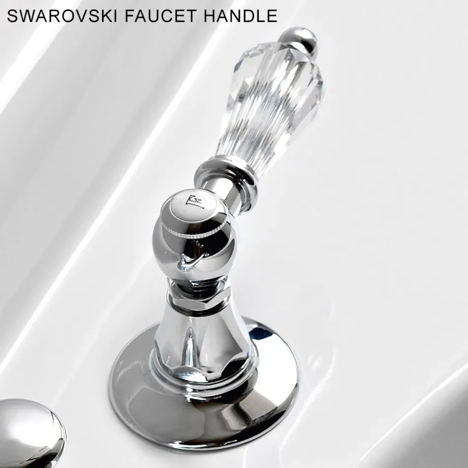 خلاط حوض بثلاث فتحات مع مصرف نحاسي بتصميم كلاسيكي مصنوع يدويًا - نوريانا Viadurini