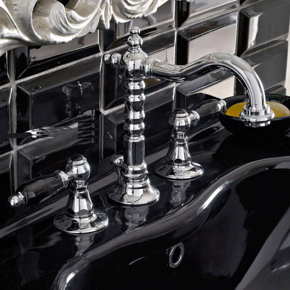 خلاط حوض بثلاث فتحات مع مصرف نحاسي بتصميم كلاسيكي مصنوع يدويًا - نوريانا Viadurini