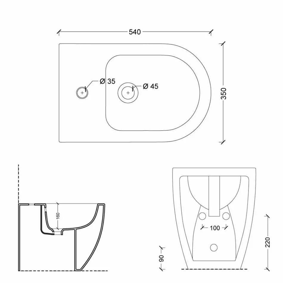 بيديه سيراميك عصري لامع مربع بدون حافة 54 × 35 سم صنع في إيطاليا Viadurini