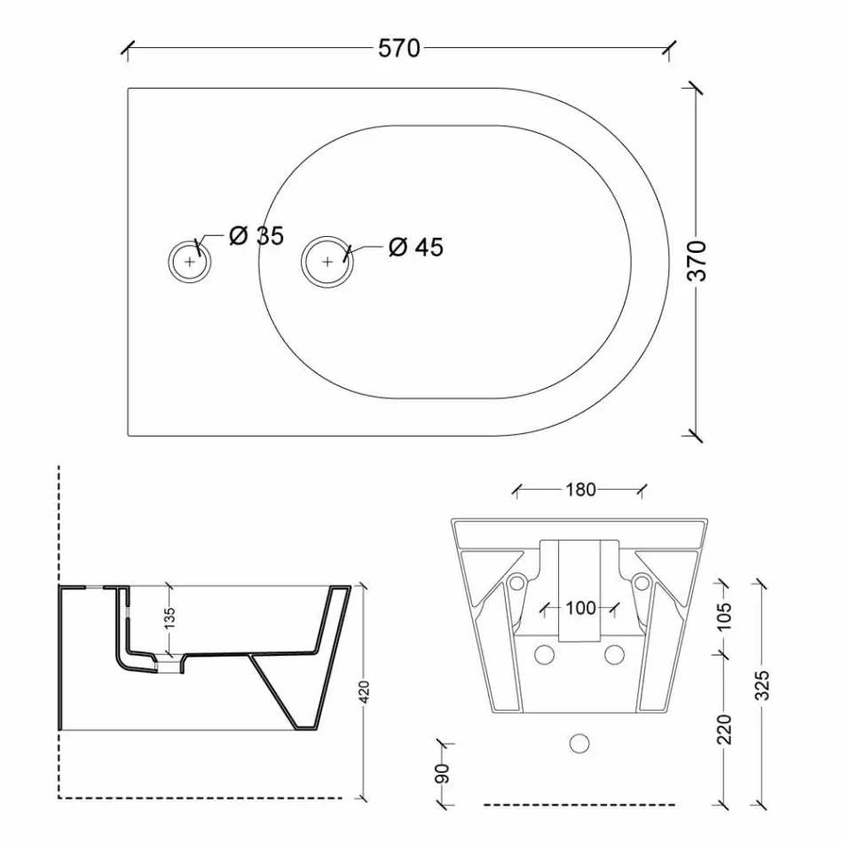 بيديه سيراميك معلق بتصميم دائري 57×37 سم، صنع في إيطاليا Viadurini