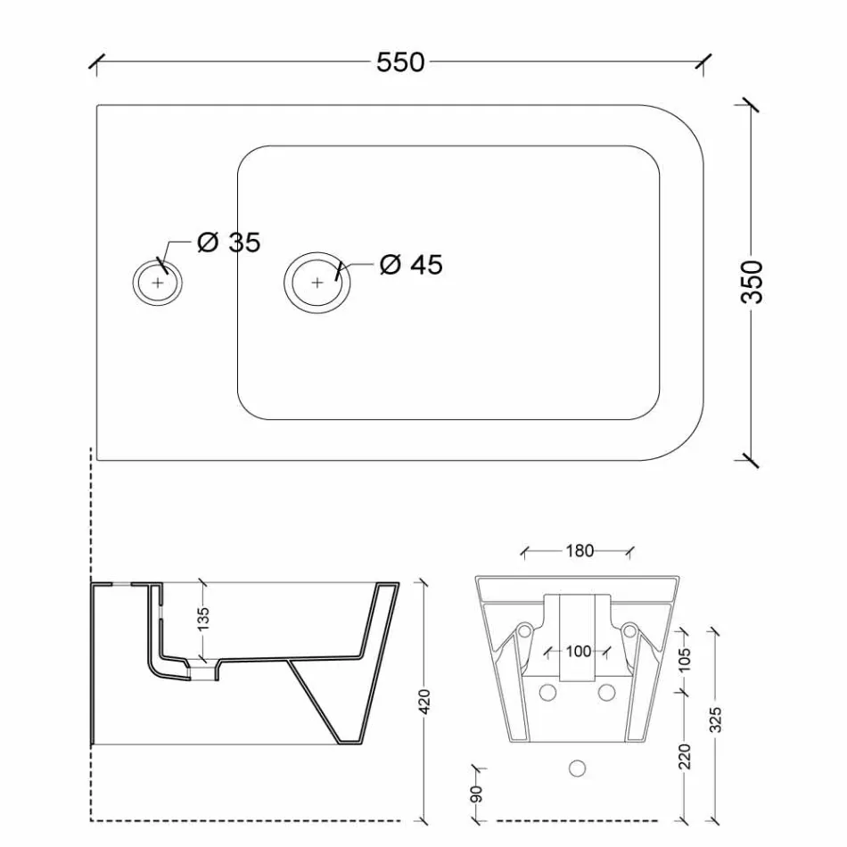 تصميم بيديه سيراميك معلق مربع الشكل 55×35 سم، صنع في إيطاليا Viadurini