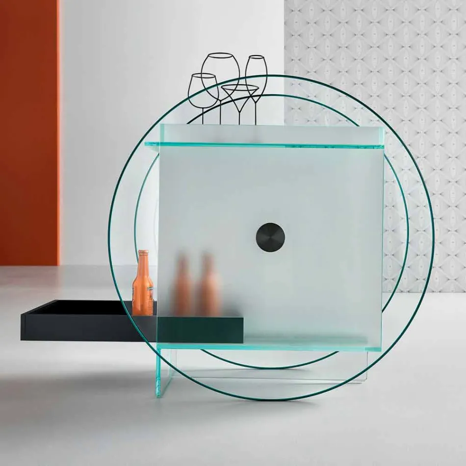 عربة بار من زجاج شفاف للغاية مع عجلات وصينية قابلة للإخراج - بيجولو Viadurini