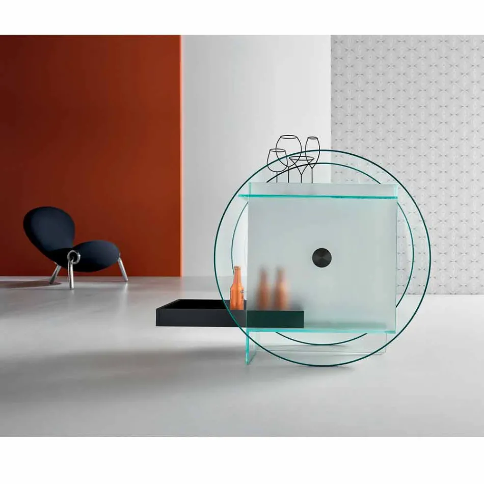 عربة بار من زجاج شفاف للغاية مع عجلات وصينية قابلة للإخراج - بيجولو Viadurini