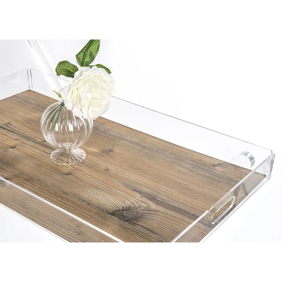 عربة مطبخ بأربع عجلات مصنوعة من زجاج شبكي شفاف أو خشب - ماجيمبو Viadurini