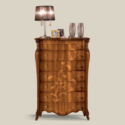 خزانة ذات 7 أدراج من خشب الجوز المطعم، صنع في إيطاليا - كومودوس Viadurini
