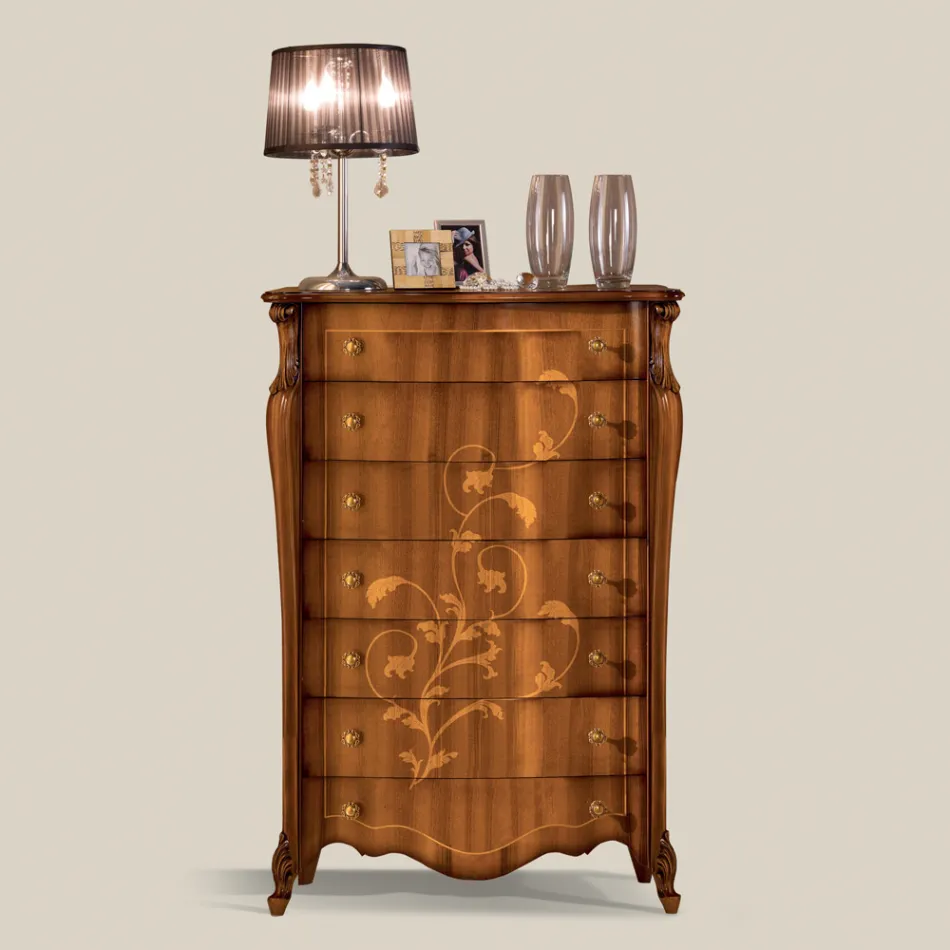 خزانة ذات 7 أدراج من خشب الجوز المطعم، صنع في إيطاليا - كومودوس Viadurini