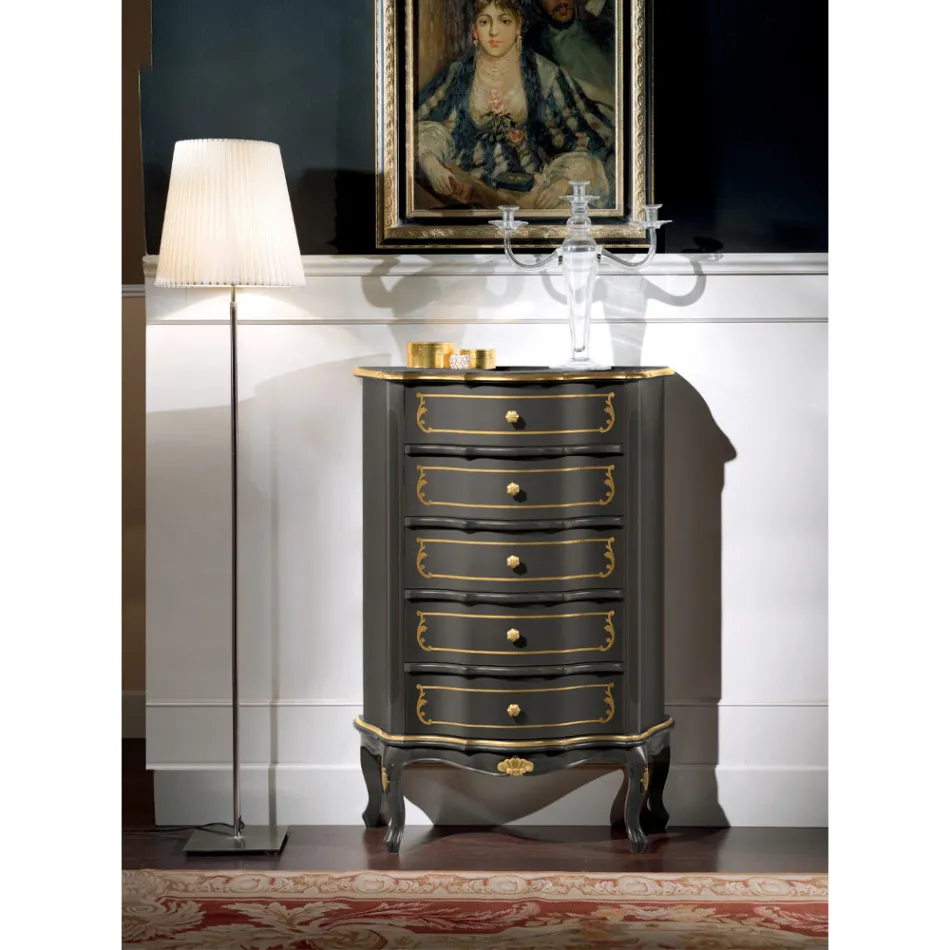 خزانة أدراج لغرفة النوم مع 5 أدراج خشبية كلاسيكية مصنوعة في إيطاليا - ليونور Viadurini