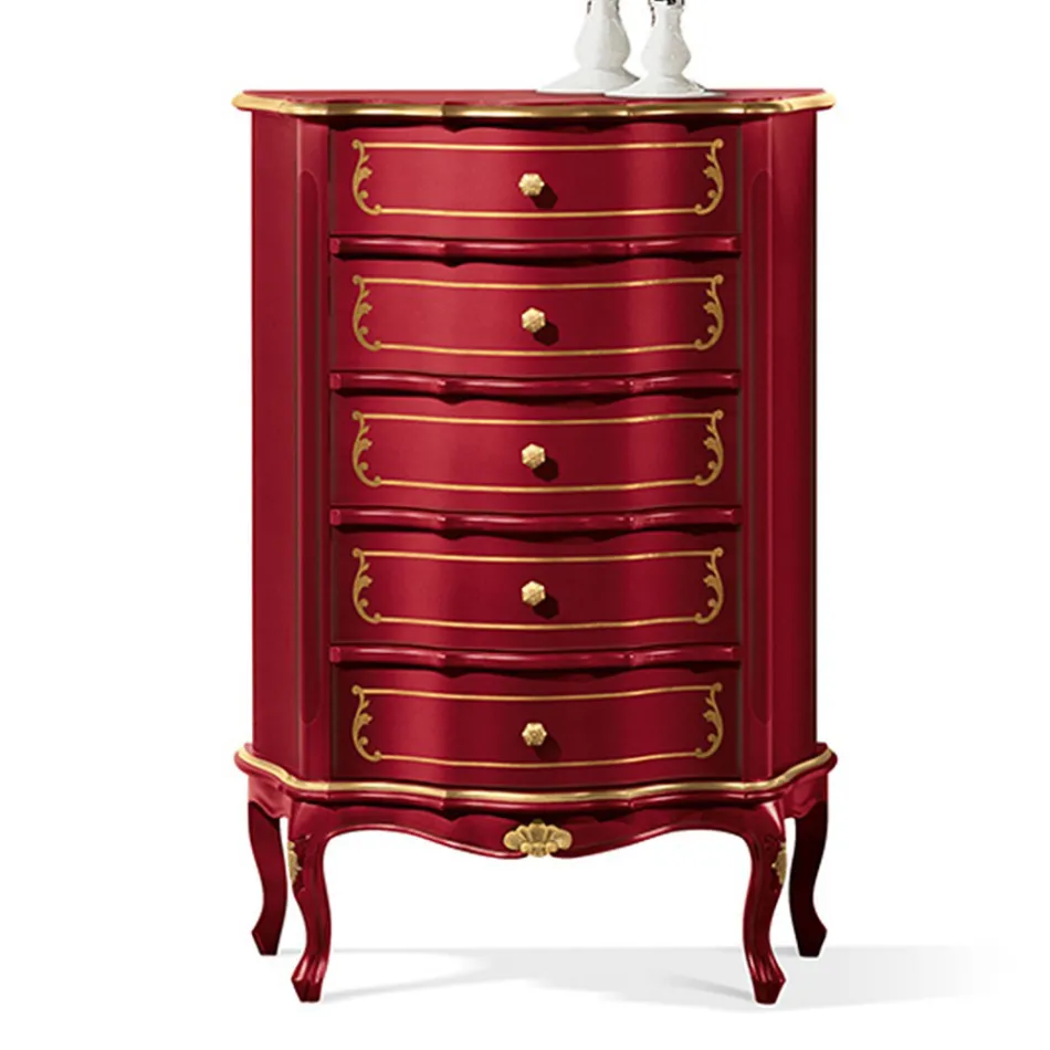 خزانة أدراج لغرفة النوم مع 5 أدراج خشبية كلاسيكية مصنوعة في إيطاليا - ليونور Viadurini