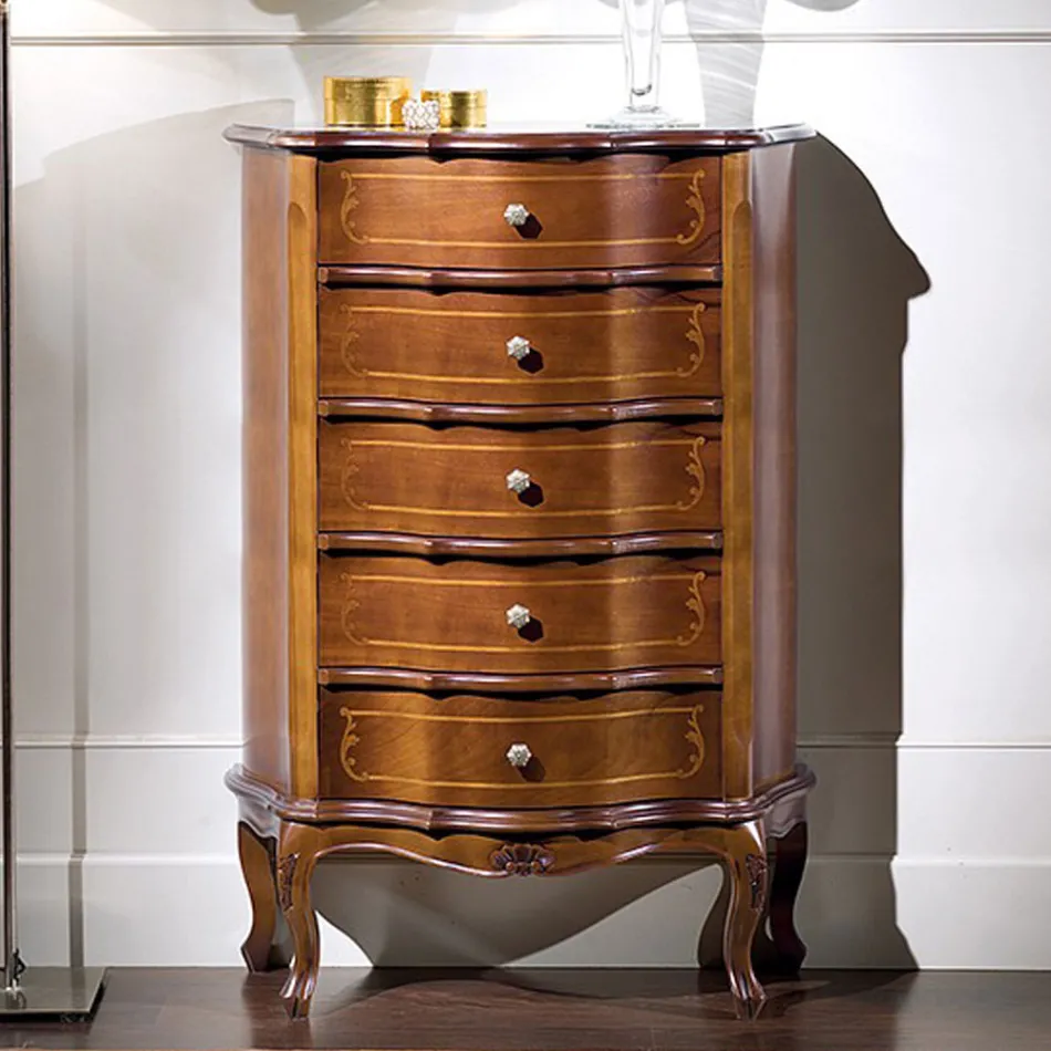 خزانة أدراج لغرفة النوم مع 5 أدراج خشبية كلاسيكية مصنوعة في إيطاليا - ليونور Viadurini