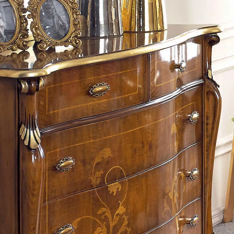 خزانة أدراج لغرفة النوم مصنوعة من الخشب المطعم والمرايا، صنعت في إيطاليا - كامبريدج Viadurini