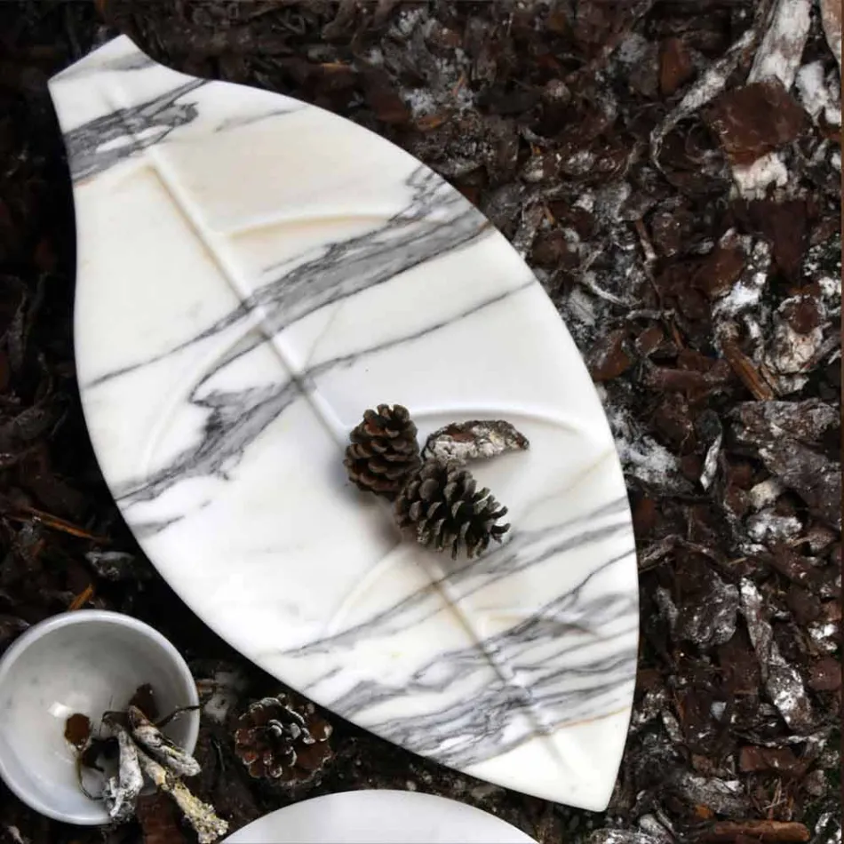 قطعة مركزية من رخام أرابسكاتو على شكل ورقة شجر، صنع في إيطاليا - تريفيزو Viadurini