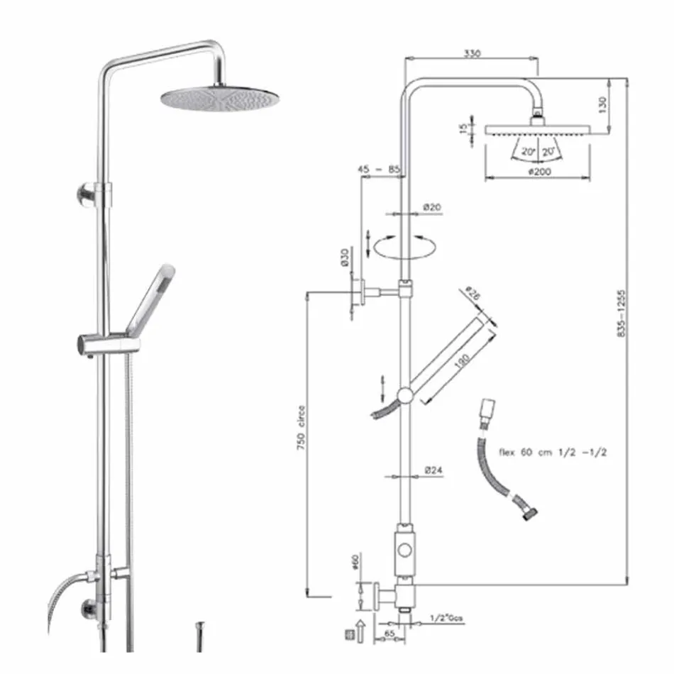 عمود دش دائري من النحاس مع دش يدوي صنع في إيطاليا - أماديو Viadurini