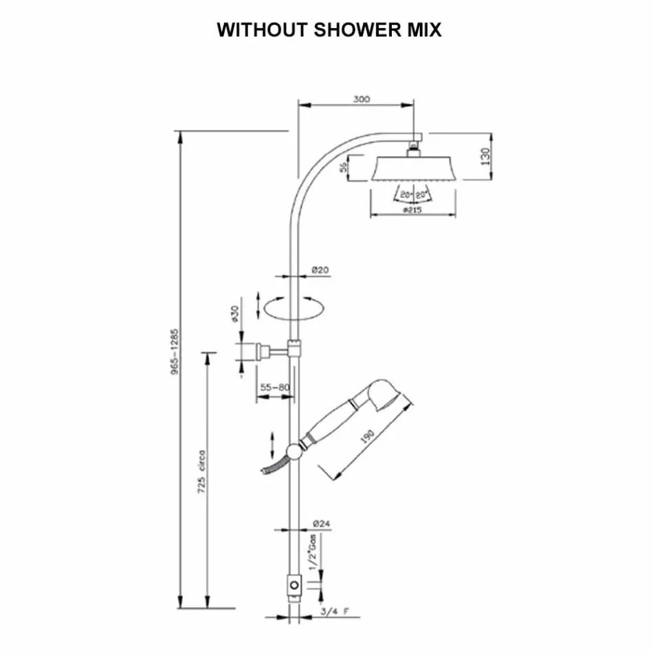 عمود دش نحاسي كلاسيكي مع رأس دش دائري صنع في إيطاليا - ياري Viadurini