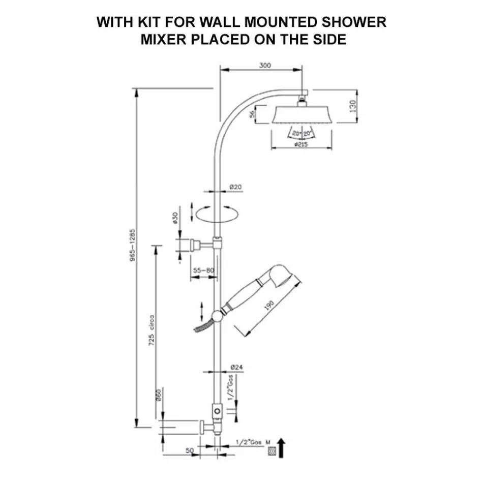 عمود دش نحاسي كلاسيكي مع رأس دش دائري صنع في إيطاليا - ياري Viadurini