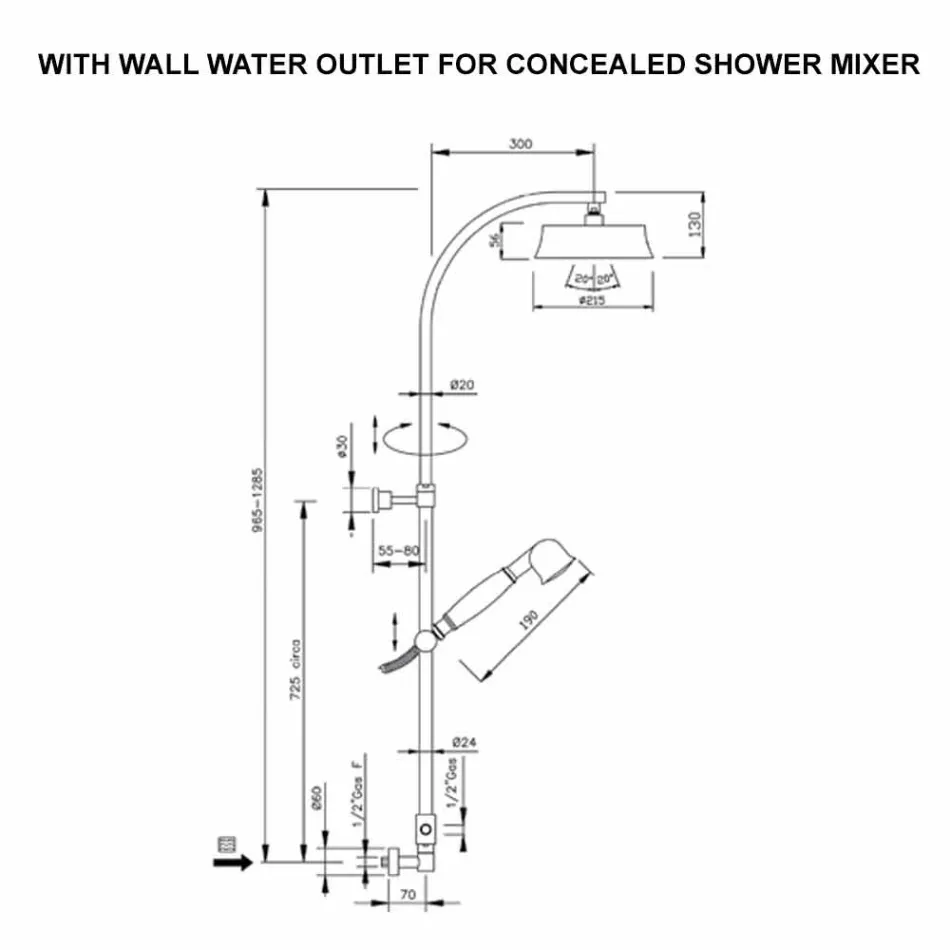 عمود دش نحاسي كلاسيكي مع رأس دش دائري صنع في إيطاليا - ياري Viadurini