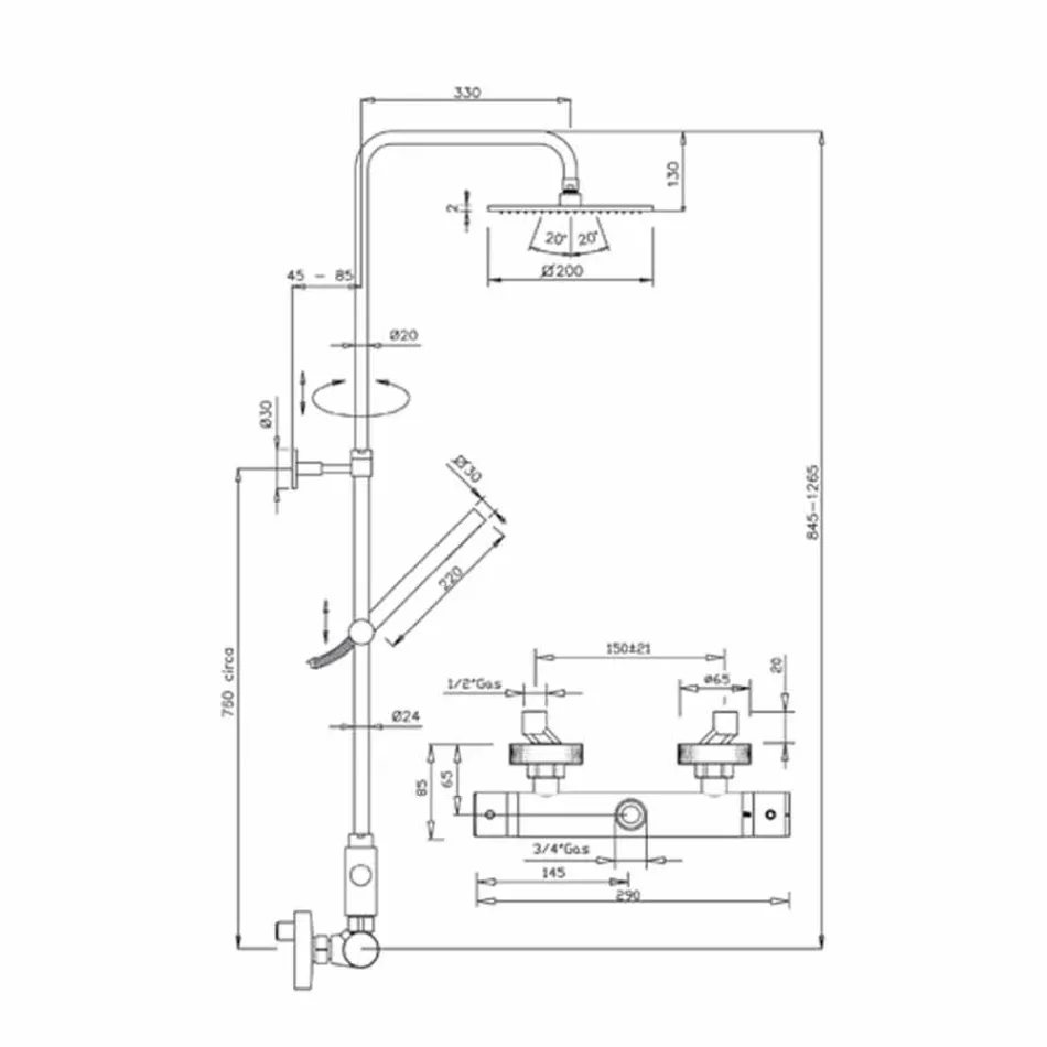 عمود دش مع رأس دش فولاذي رفيع للغاية صنع في إيطاليا - ستوديو Viadurini