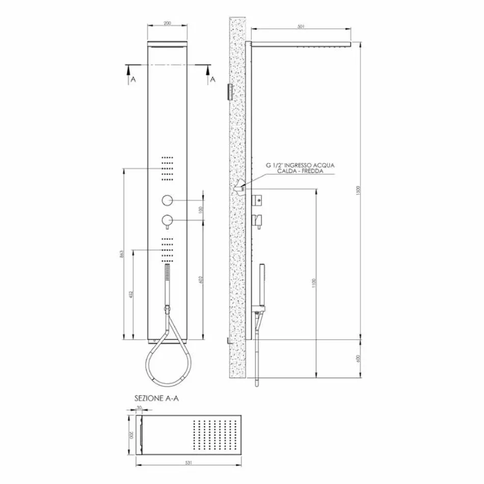 عمود دش فولاذي مع رأس دش مطري، صنع في إيطاليا - سيلور Viadurini