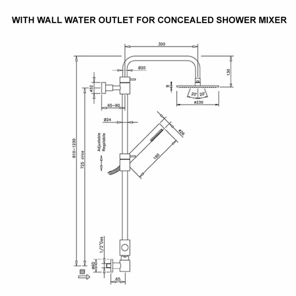 عمود دش نحاسي مع دش ABS ورأس دش مصنوع في إيطاليا - غطاء Viadurini