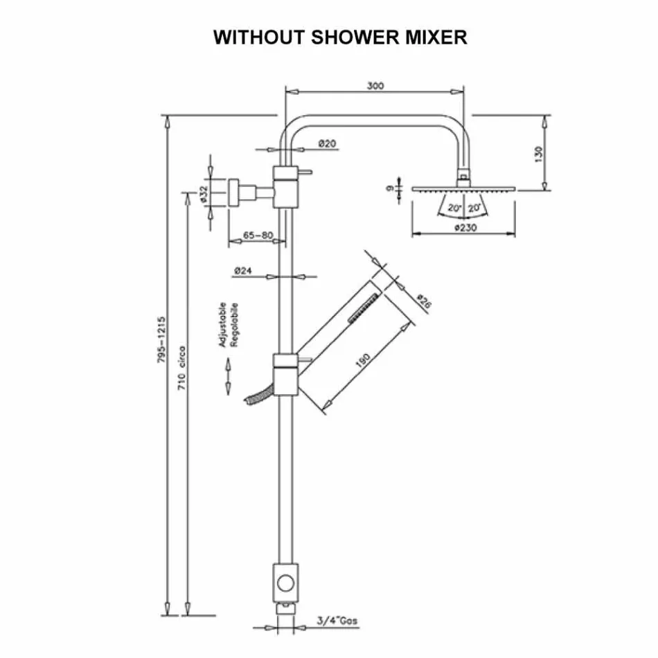 عمود دش نحاسي مع دش ABS ورأس دش مصنوع في إيطاليا - غطاء Viadurini