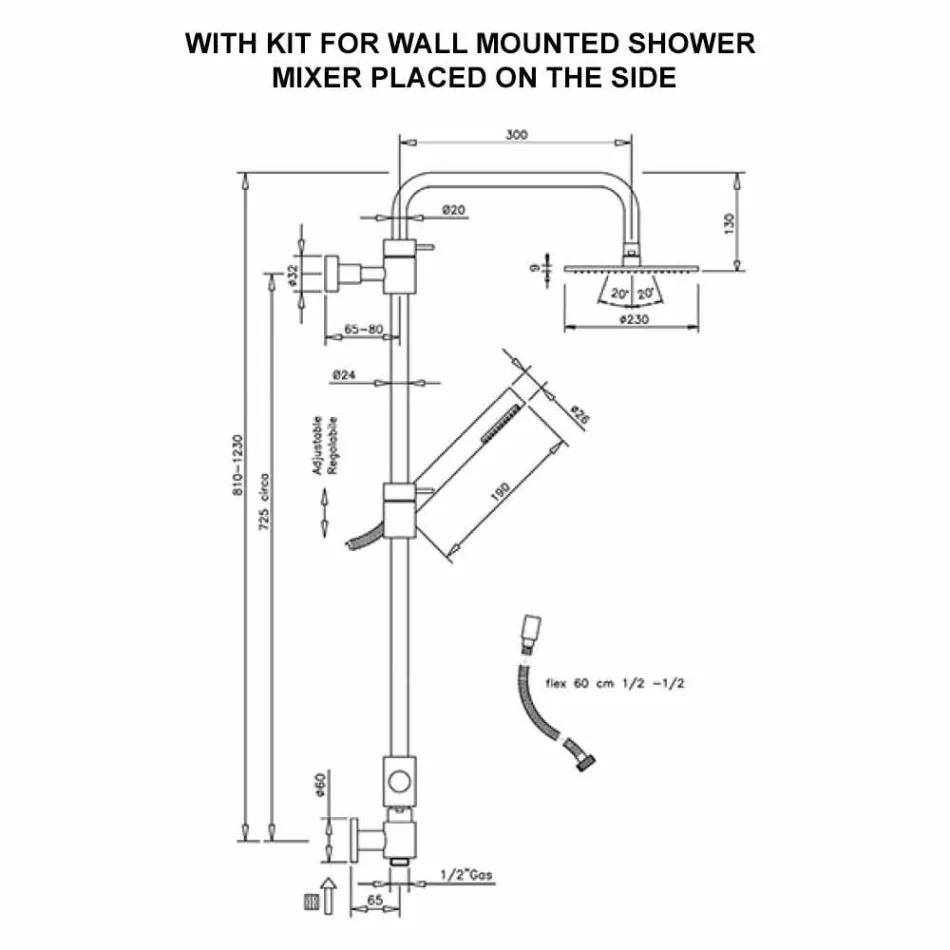 عمود دش نحاسي مع دش ABS ورأس دش مصنوع في إيطاليا - غطاء Viadurini