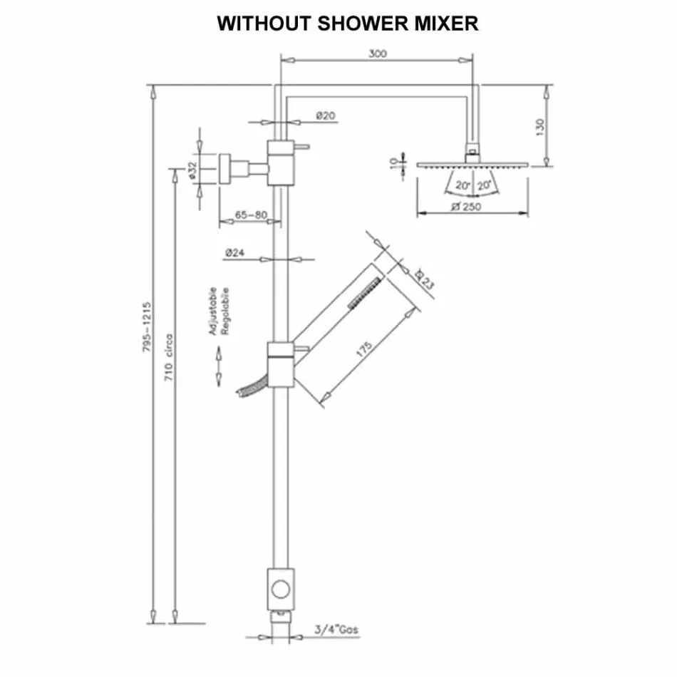 عمود دش نحاسي مع رأس دش مربع من الفولاذ، صنع في إيطاليا - ليباري Viadurini