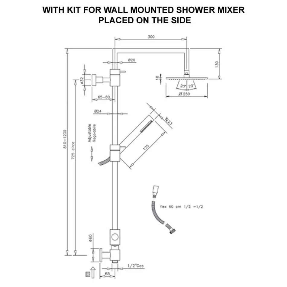 عمود دش نحاسي مع رأس دش مربع من الفولاذ، صنع في إيطاليا - ليباري Viadurini