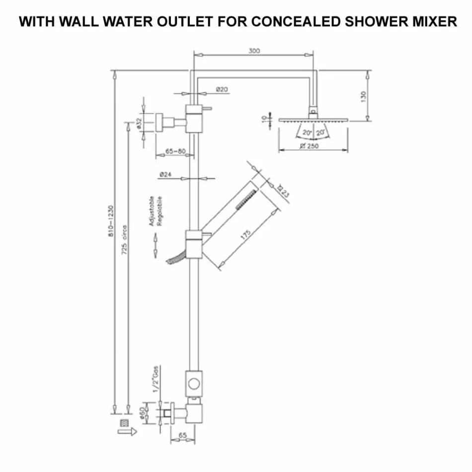 عمود دش نحاسي مع رأس دش مربع من الفولاذ، صنع في إيطاليا - ليباري Viadurini