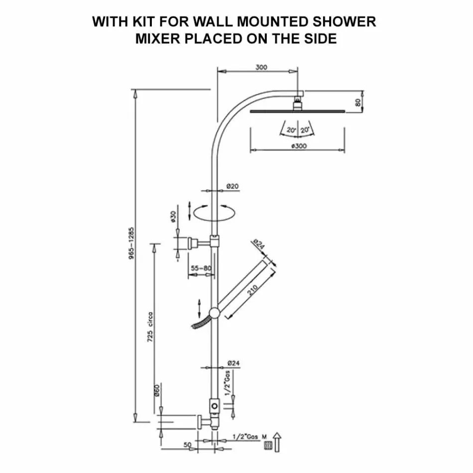 عمود دش نحاسي مع رأس دش دائري من الفولاذ، صنع في إيطاليا - كينيدي Viadurini