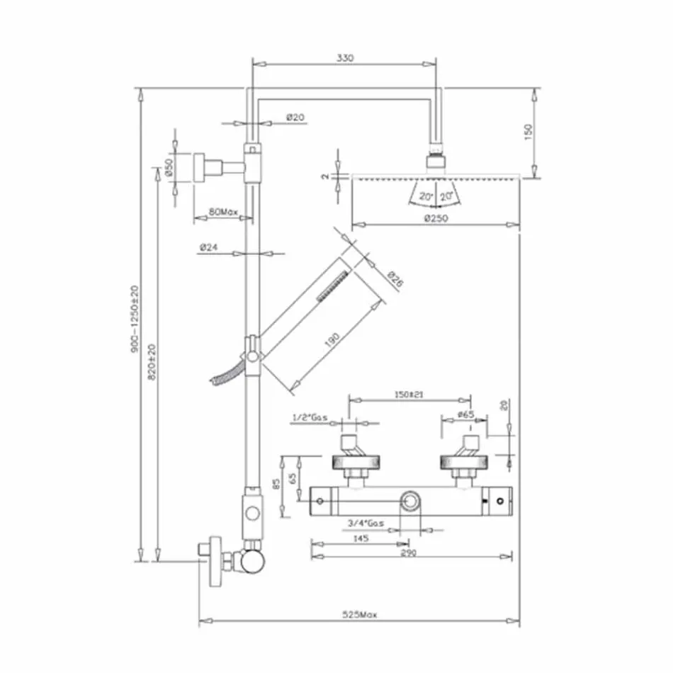 عمود دش نحاسي مع رأس دش دائري رفيع للغاية، صنع في إيطاليا - ميريو Viadurini