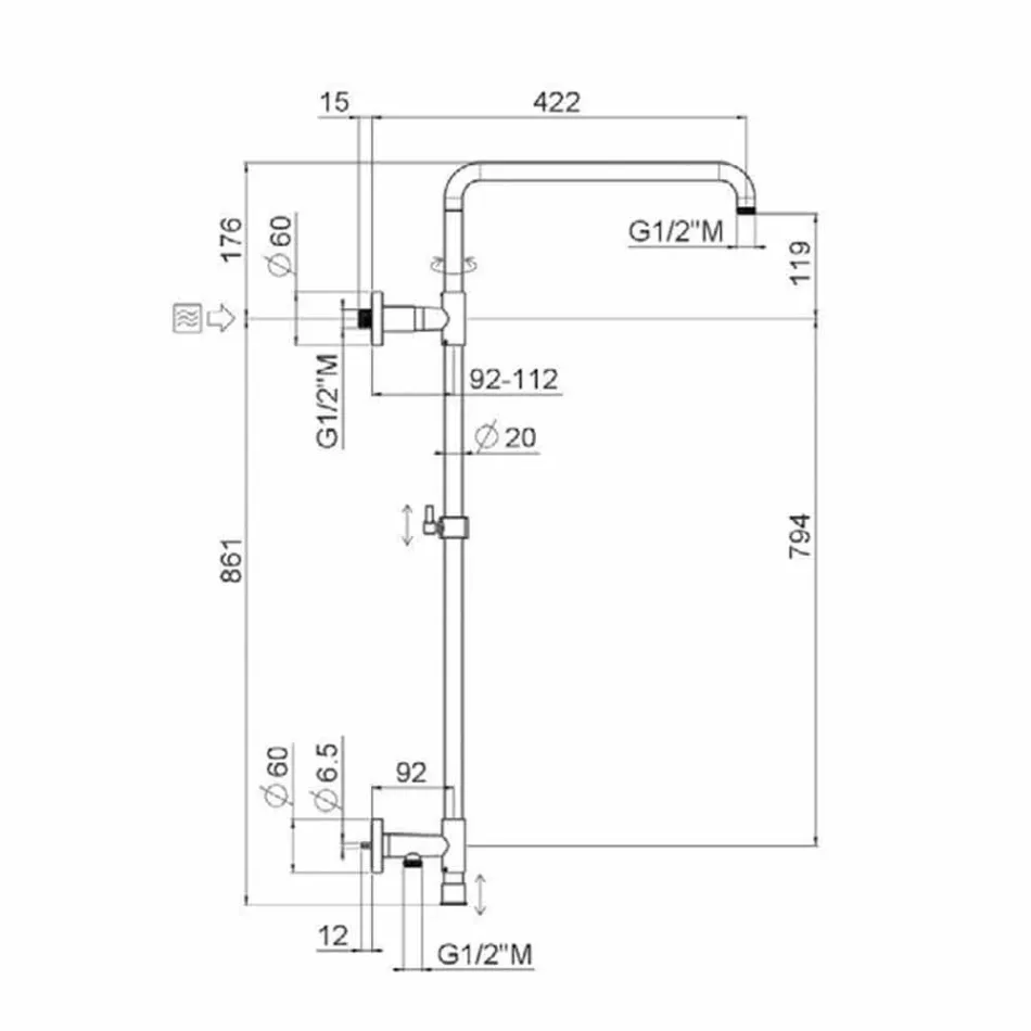 عمود دش من النحاس المطلي بالكروم مع رأس دش من الفولاذ صنع في إيطاليا - داينو Viadurini